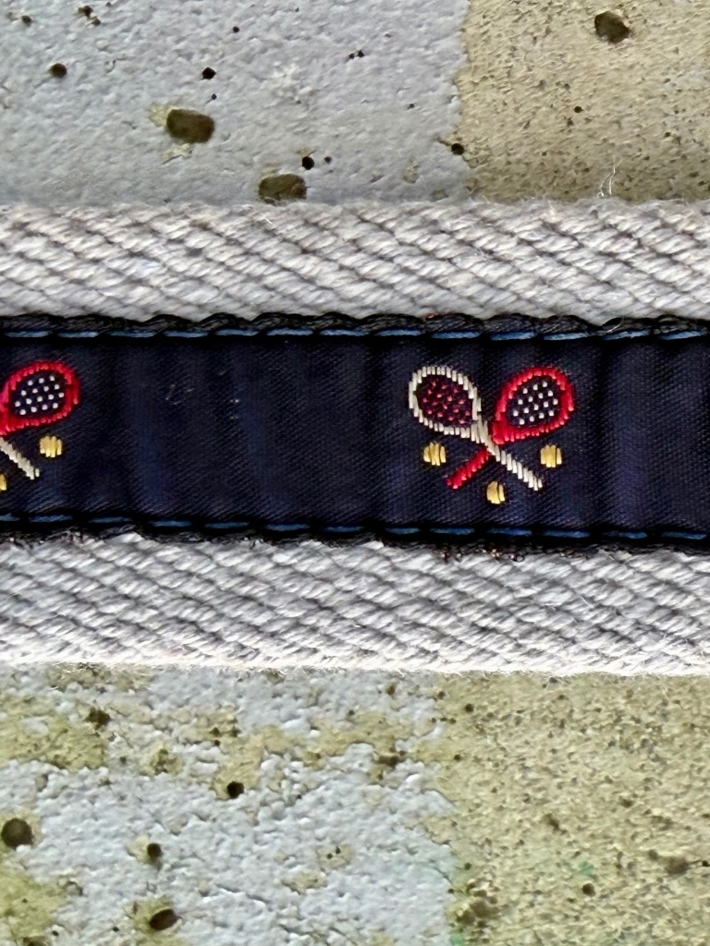 Vintage Preppy Men's Tennis Themed Leather Tab Ribbon Belt w/ Brass Buckle, 36